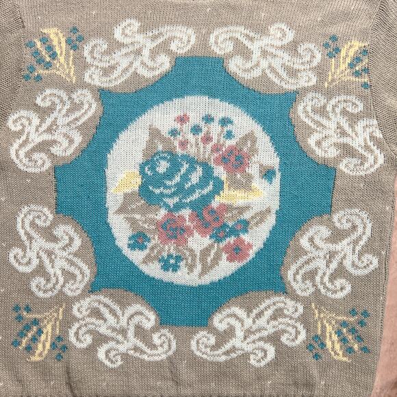 Vintage 90s Floral Rocaille Cottagecore Sweater Multicolor Knit Long Sleeve - Picture 2 of 4